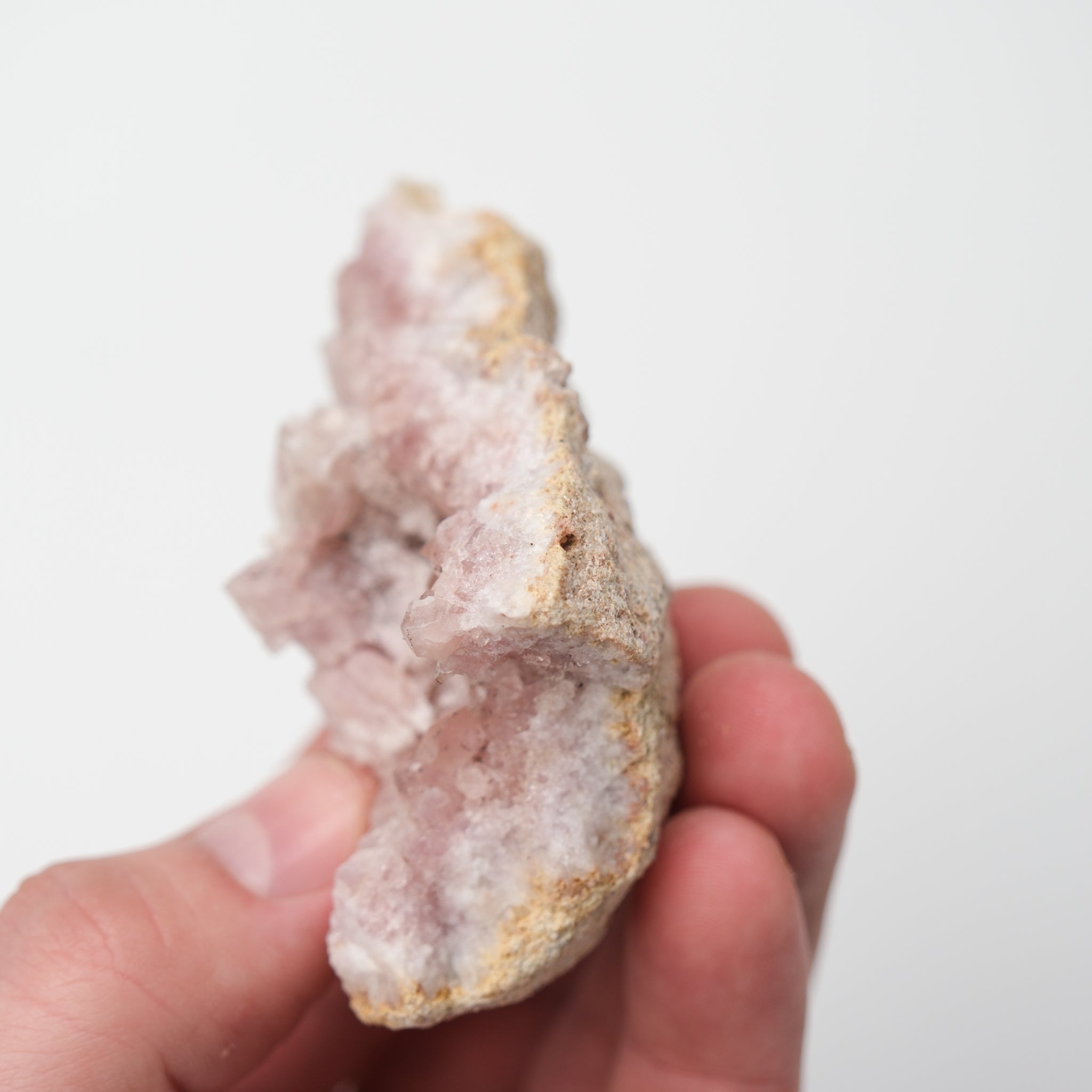 Pink Amethyst Geode from Noctis Studio showing vibrant pink crystals inside a rough geode exterior.