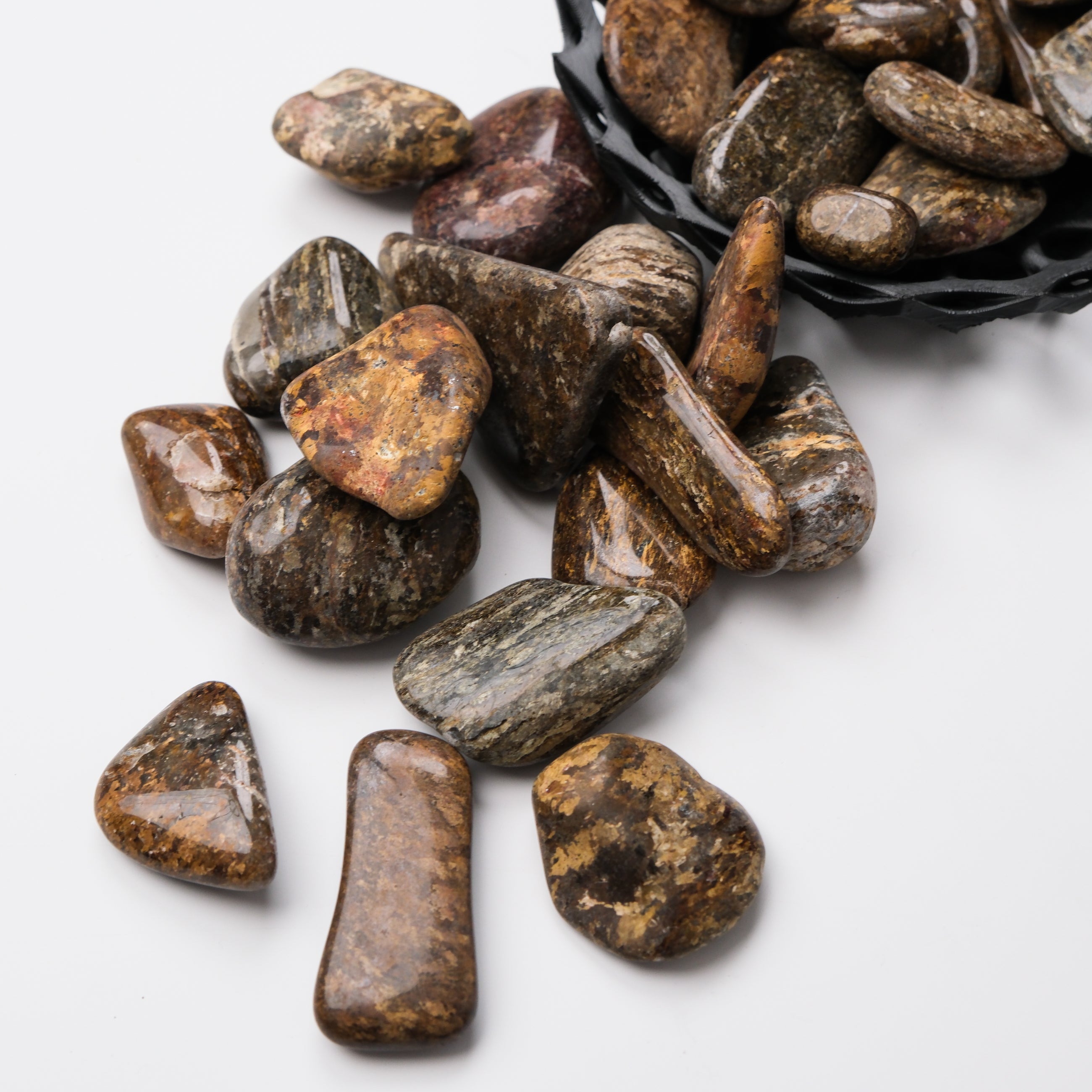 Bronzite tumble stone from Noctis Studio showing smooth, polished surface with warm bronze-brown color and natural stone texture.