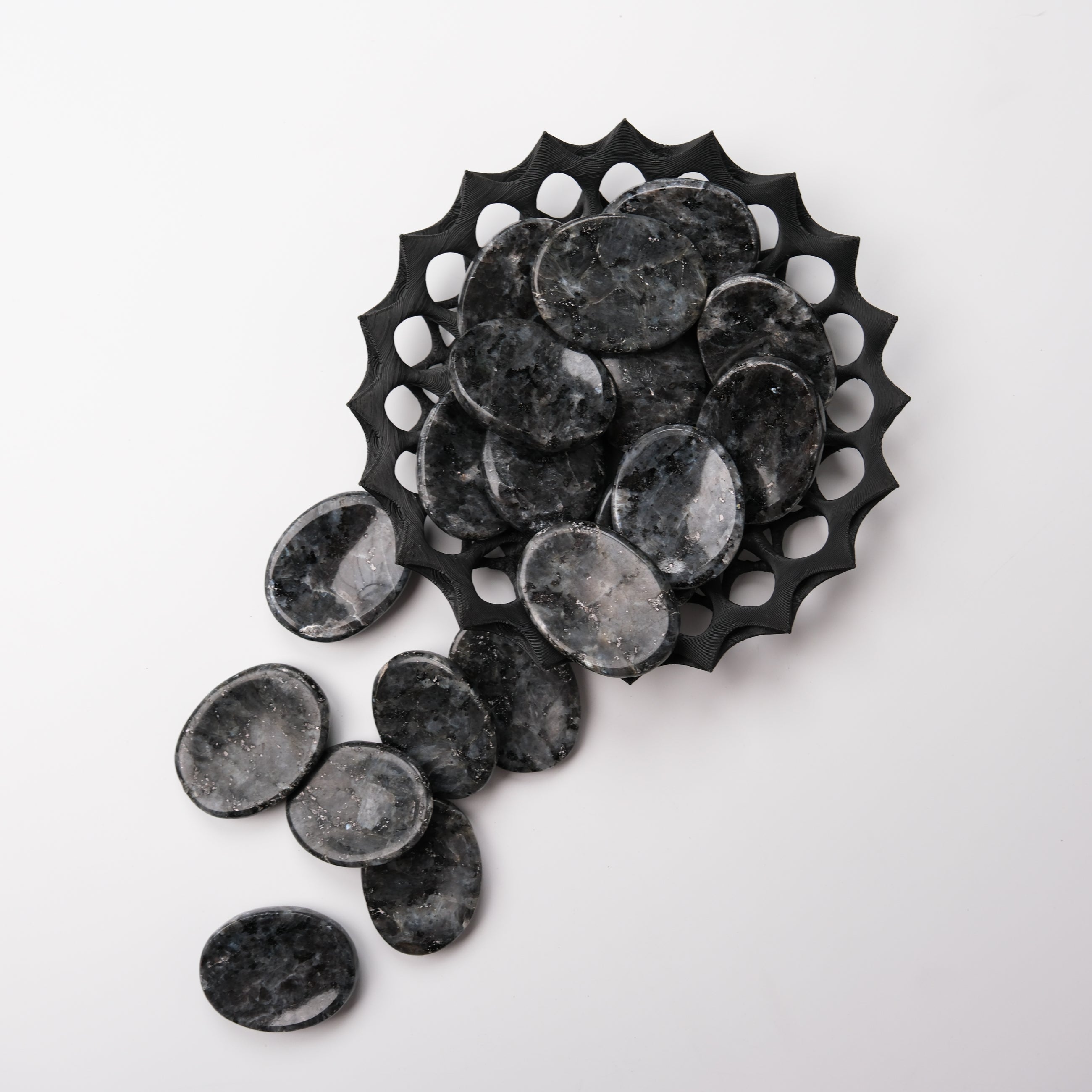 Larvikite worry stone from Noctis Studio featuring polished, smooth surface ideal for calming stress and meditation.