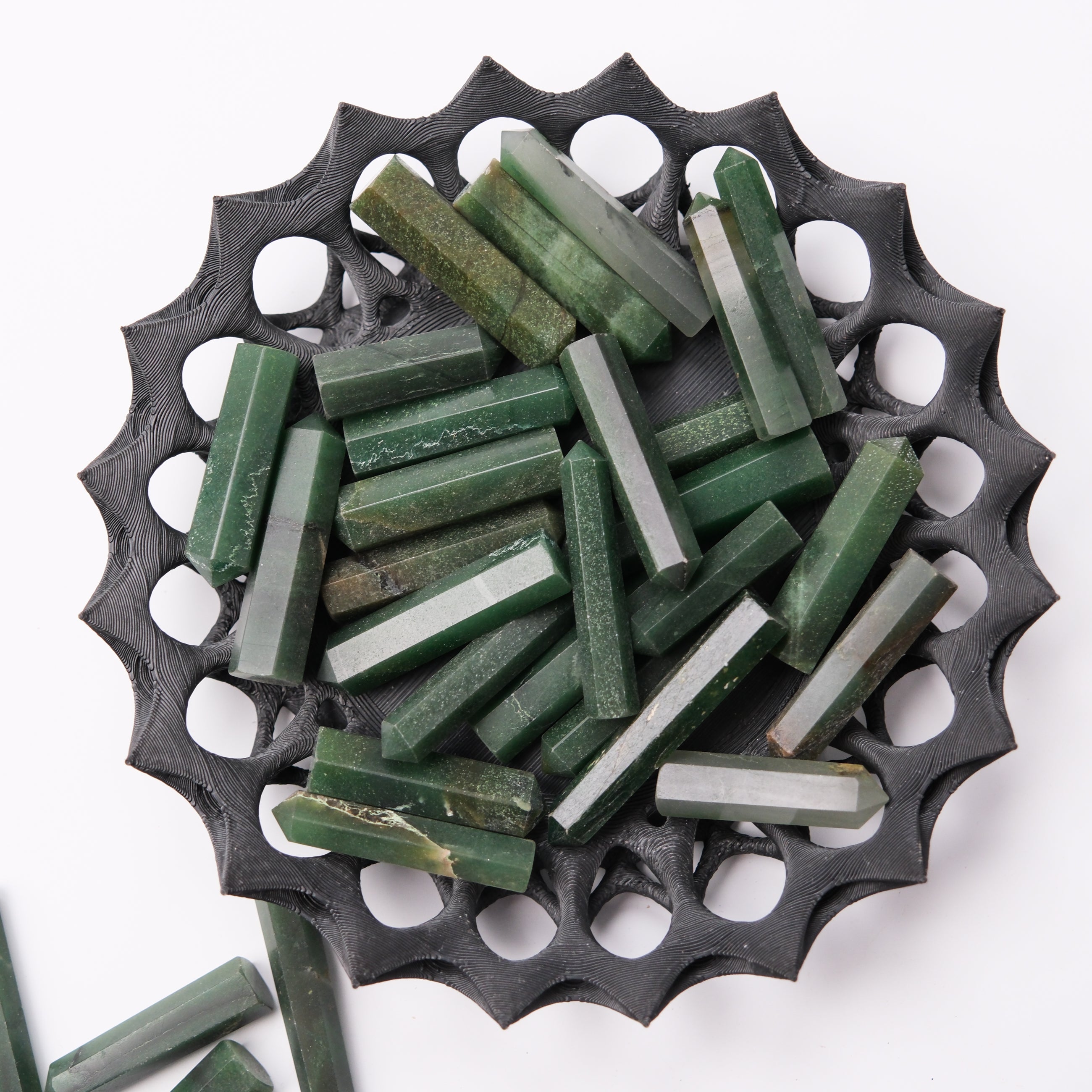 Dark green aventurine single gridding point from Noctis Studio, featuring a polished, tapered crystal with natural stone patterns.