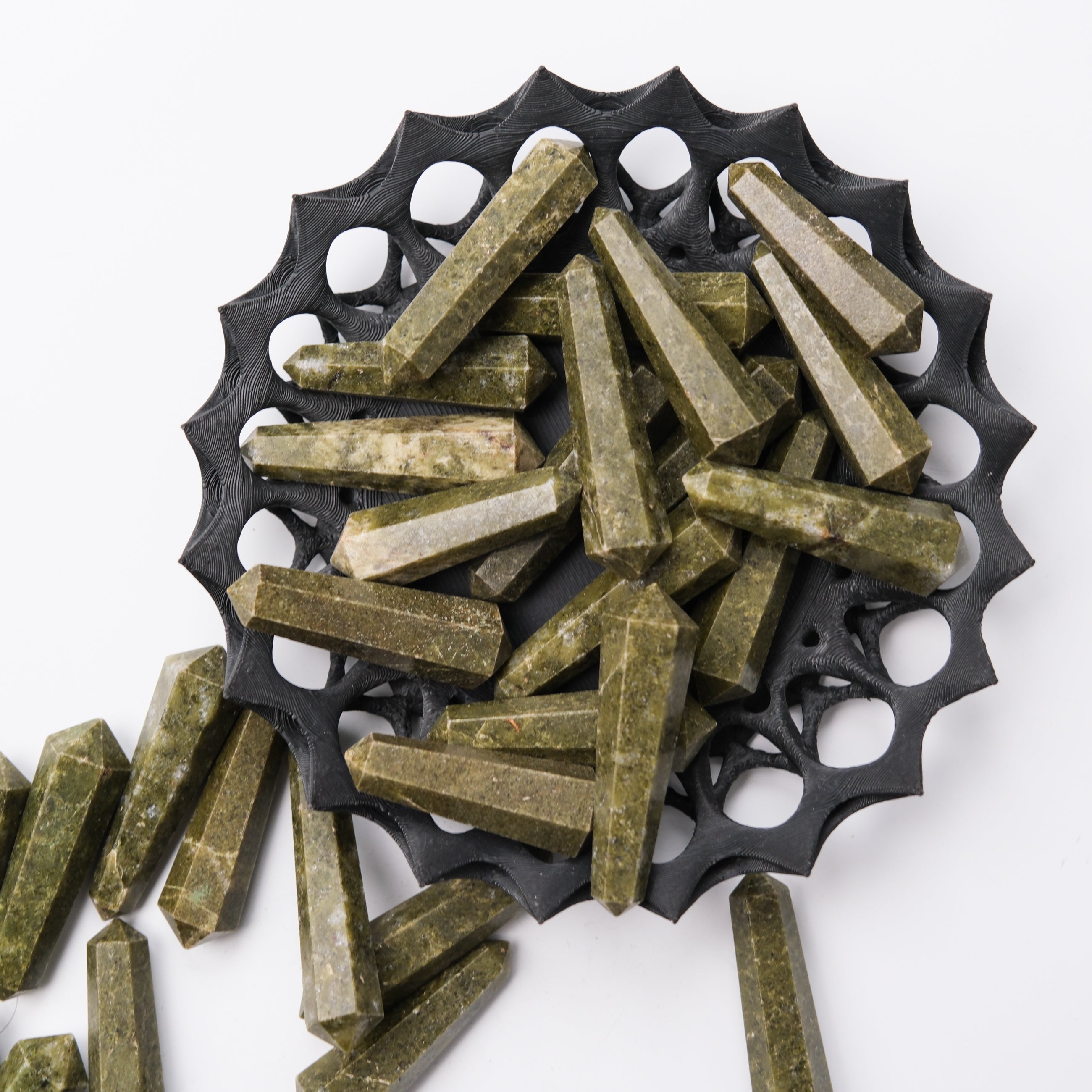 Green Jasper Double Gridding Point by Noctis Studio, a detailed ceramic tool with green jasper accents for artistic pottery or sculpting.