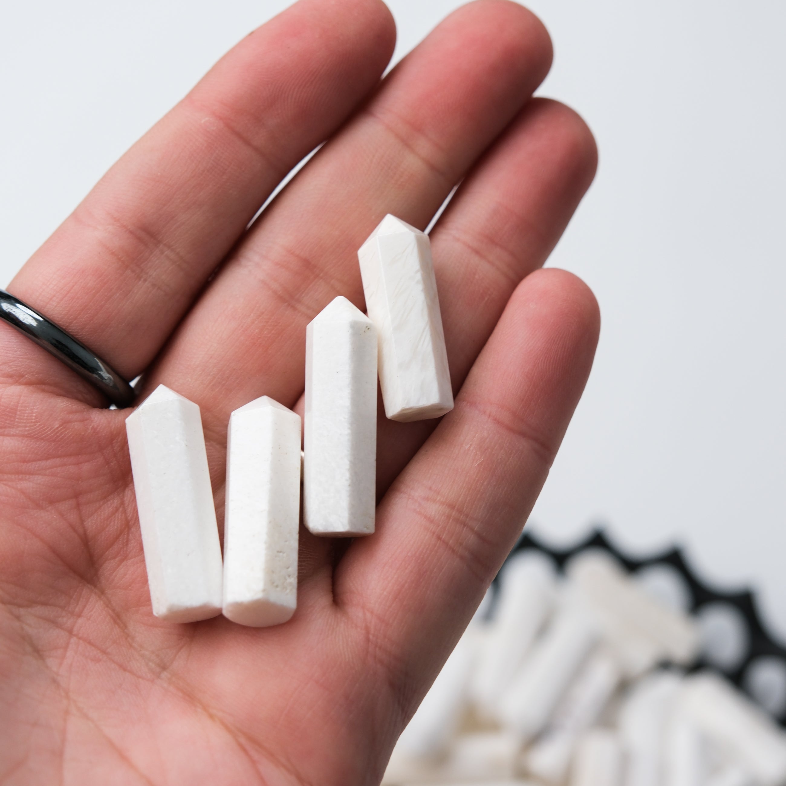 Noctis Studio Scolecite single gridding point with natural crystal formation and pointed tip for energy work and healing.
