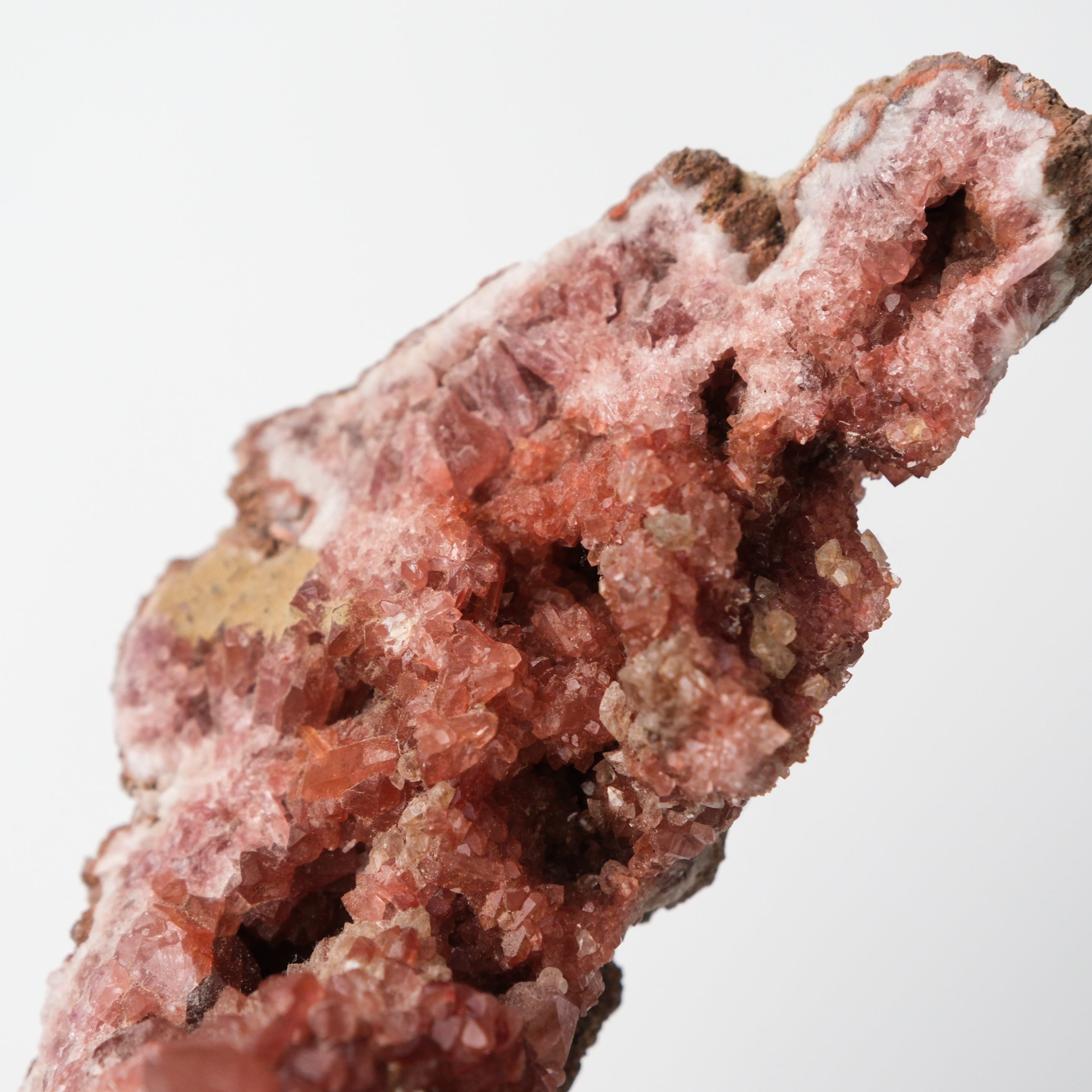 Pink Amethyst geode from Noctis Studio showcasing vibrant pink crystals and a rugged natural rock exterior.
