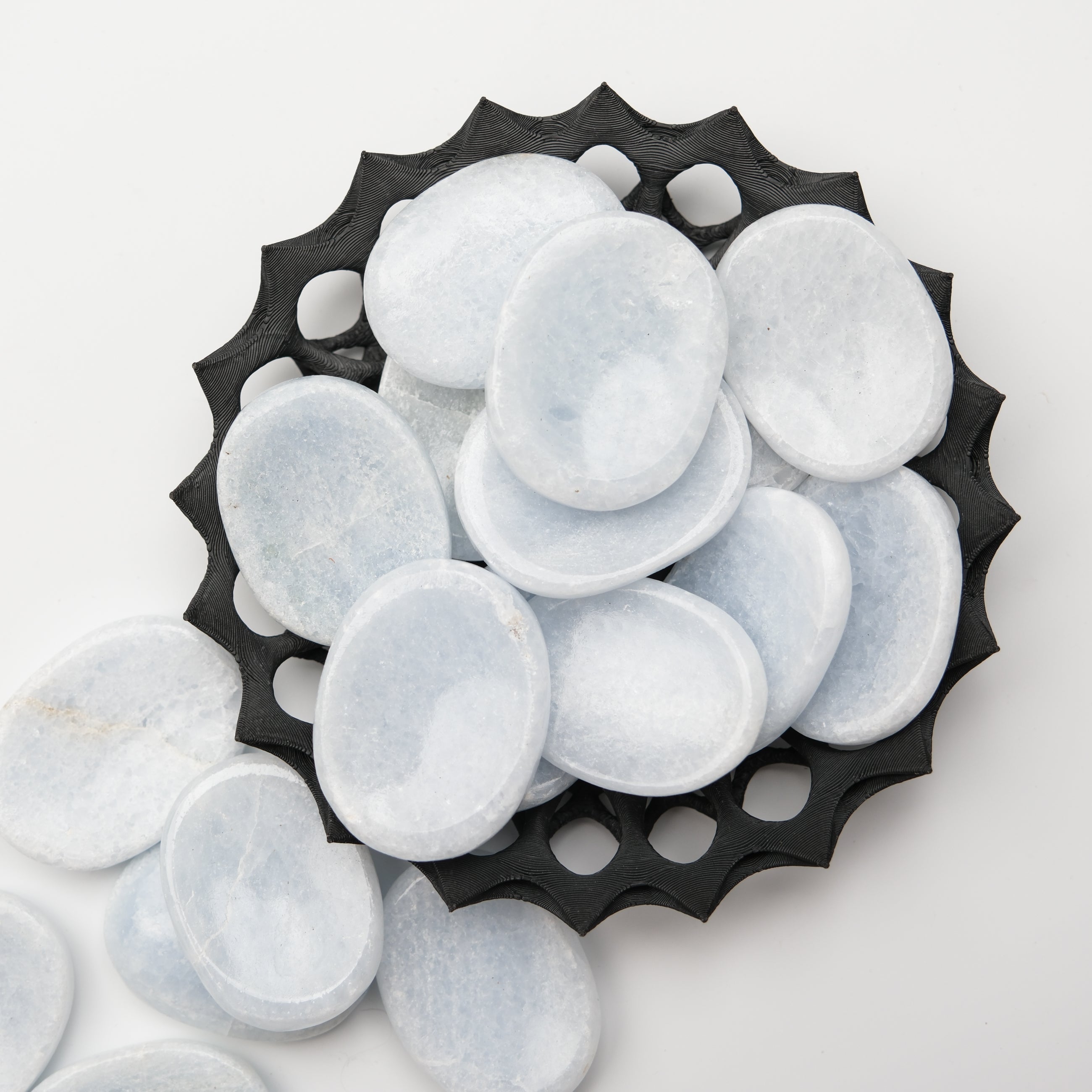 Blue Calcite worry stone from Noctis Studio, smooth polished gemstone for calming and stress relief.