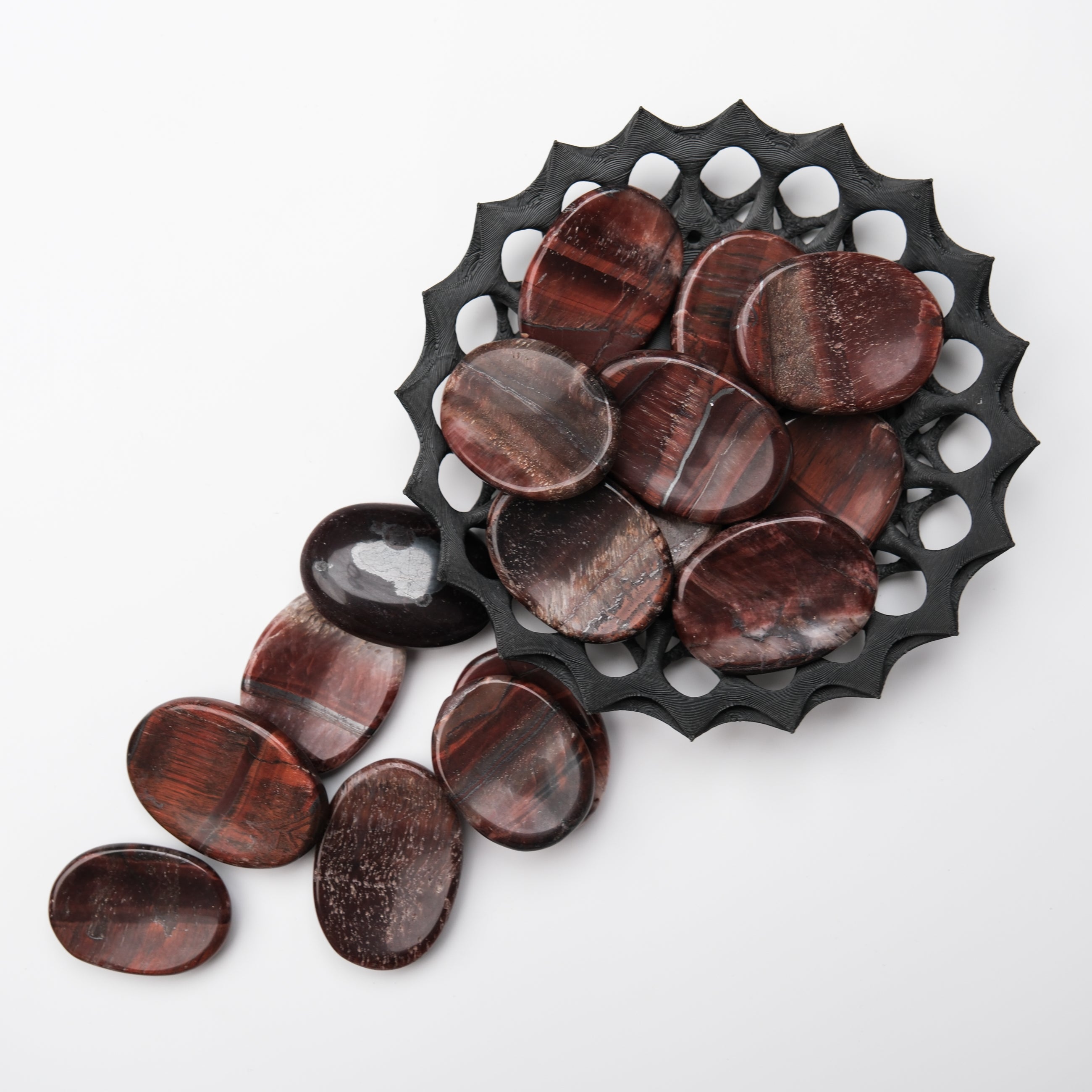 Red Tigers Eye worry stone from Noctis Studio featuring smooth, polished gemstone with natural reddish-brown and golden hues.
