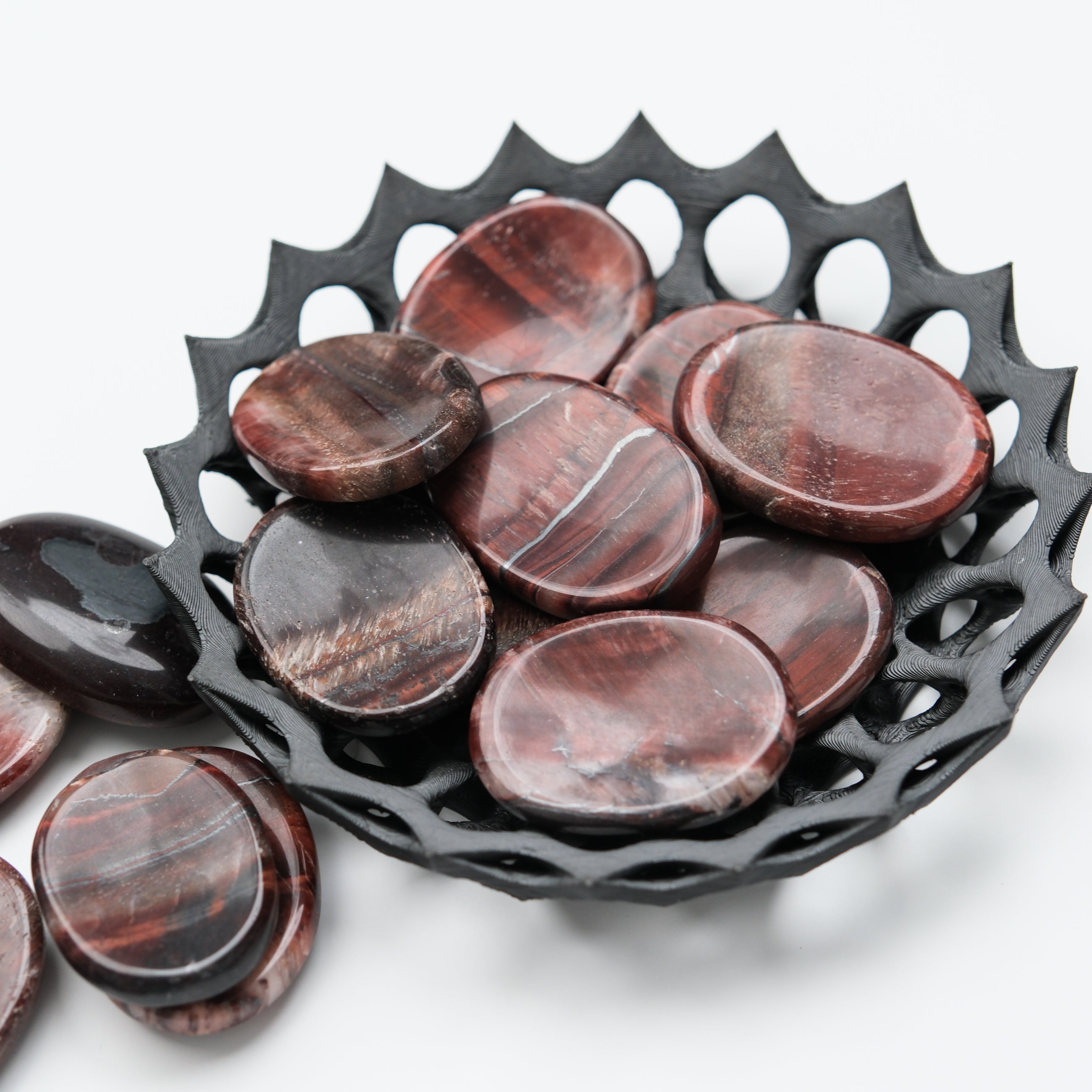Red Tigers Eye worry stone from Noctis Studio featuring smooth, polished gemstone with natural red and gold hues.
