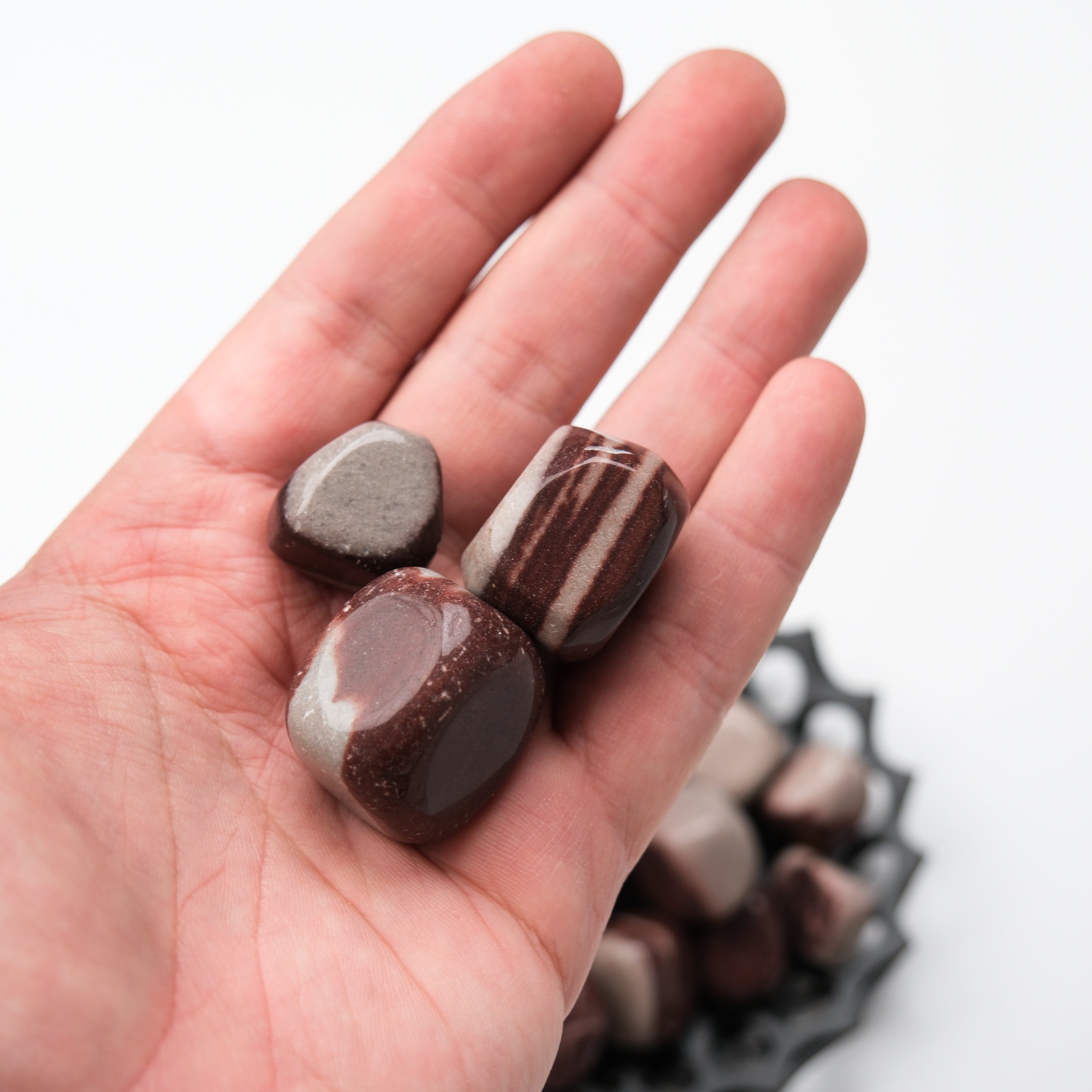 Noctis Studio Shiva Lingam Tumble Stone showing smooth, polished natural stone with vibrant colors and unique patterns.