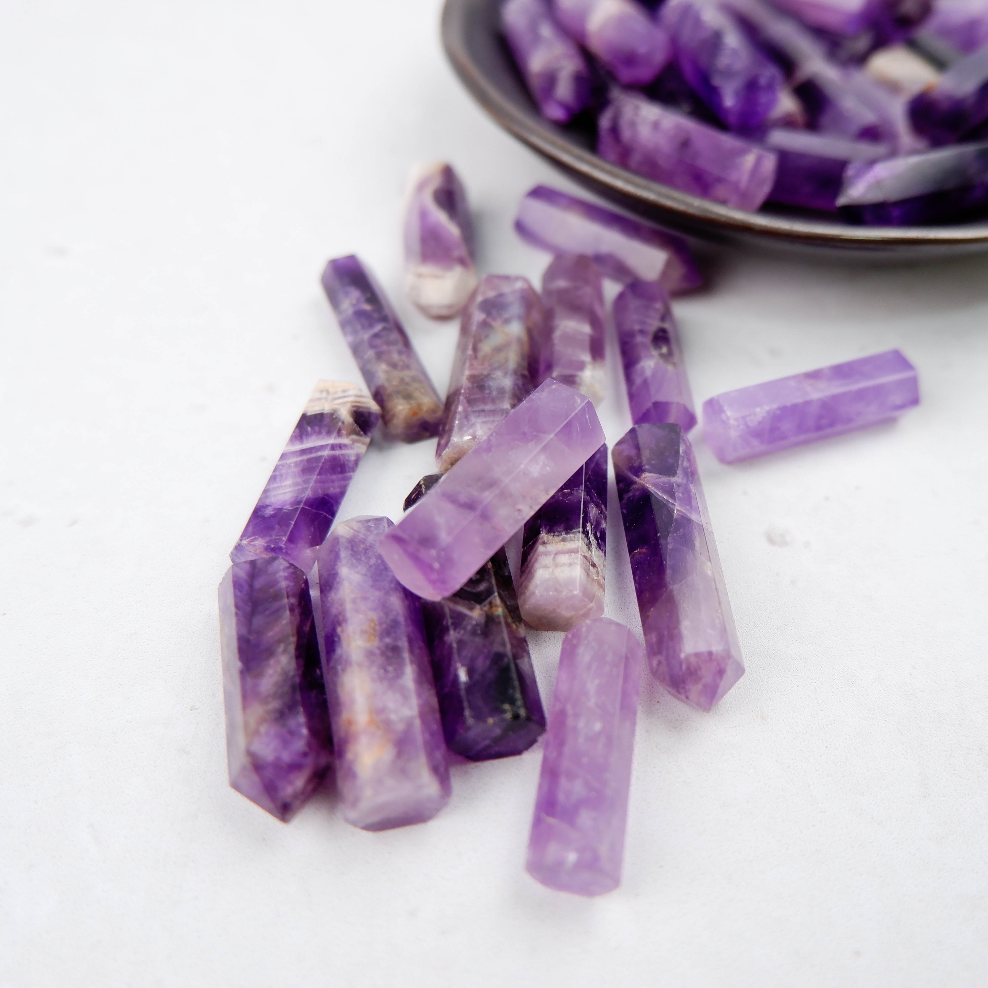 Noctis Studio amethyst single gridding point with polished purple gemstone and pointed tip for crystal healing and energy work
