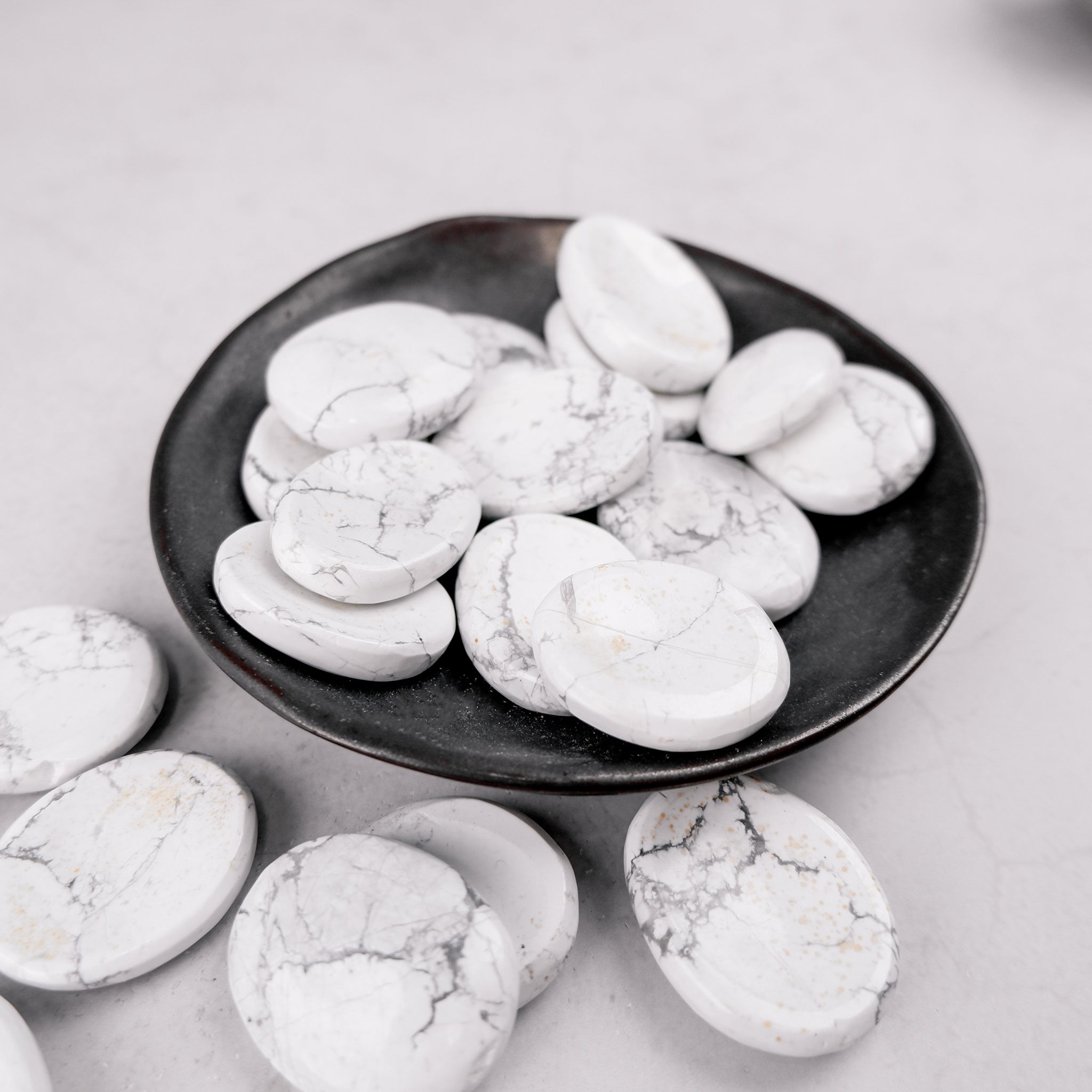 White Howlite worry stone from Noctis Studio, smooth polished gemstone for stress relief and calming.handheld meditation accessory