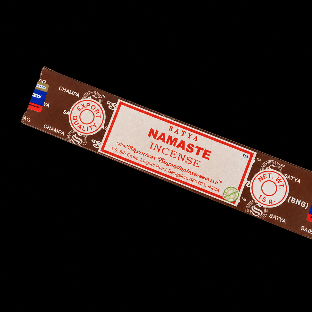 Noctis Studio Namaste Satya Incense sticks in a box, showing traditional packaging with incense sticks visible inside.