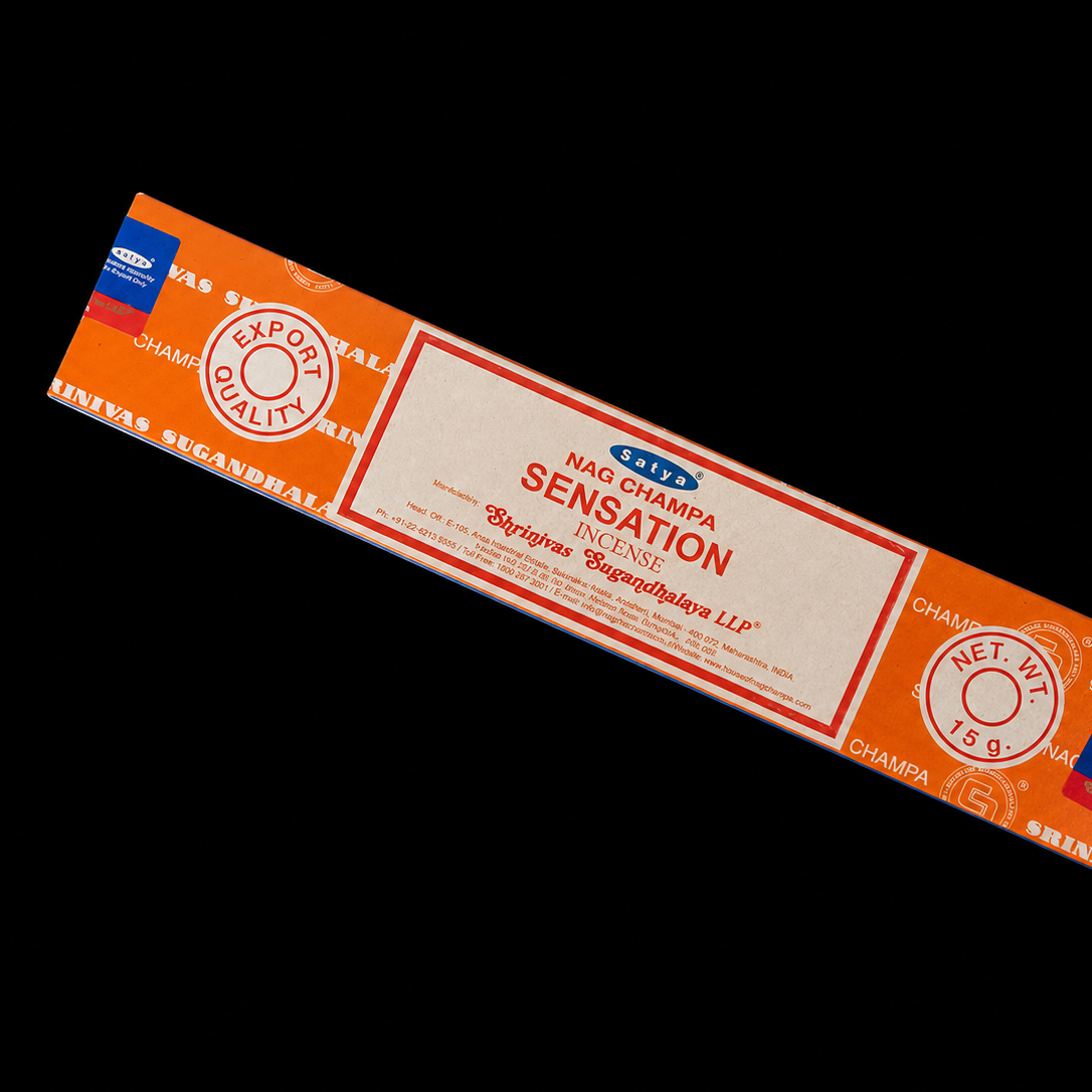 Sensation Satya Incense sticks from Noctis Studio, shown in a box with multiple incense sticks ready for use