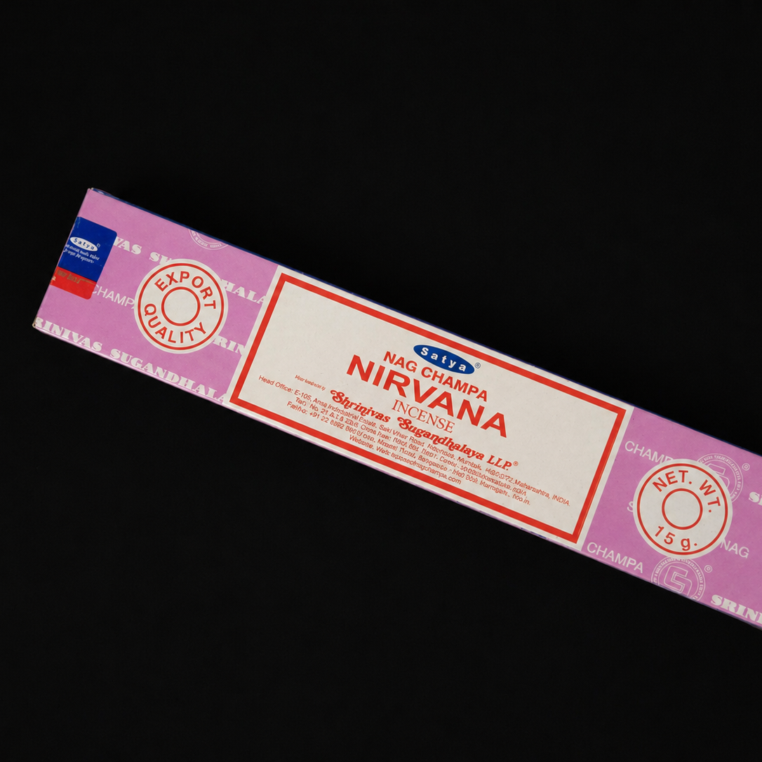 Noctis Studio Nirvana Satya incense sticks in a box, featuring traditional packaging and incense sticks for aromatic burning.